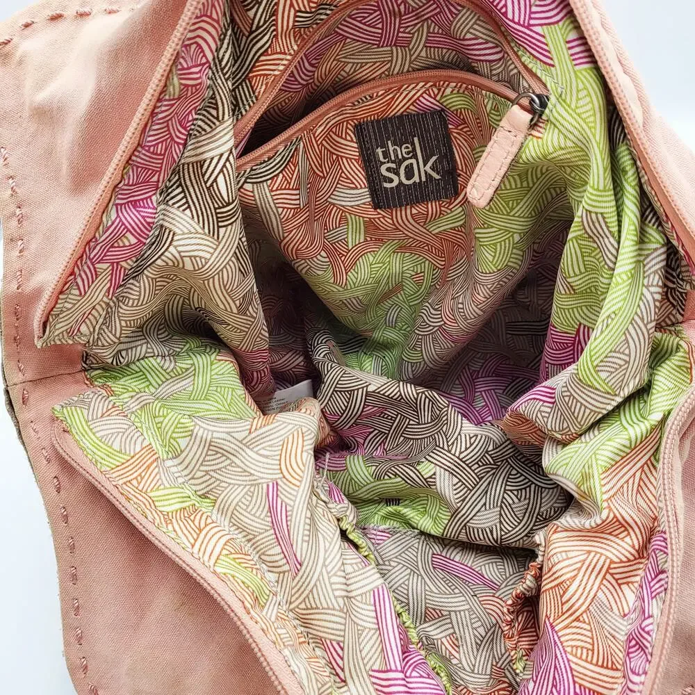 The Sak Pink Coral Salmon Leather Slouch Silhouette Hobo Handbag Stitched Detail